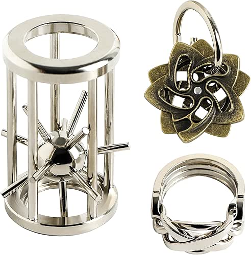 Metal Brain Teasers Puzzles Kit - 3 PCS Alloy Unlock