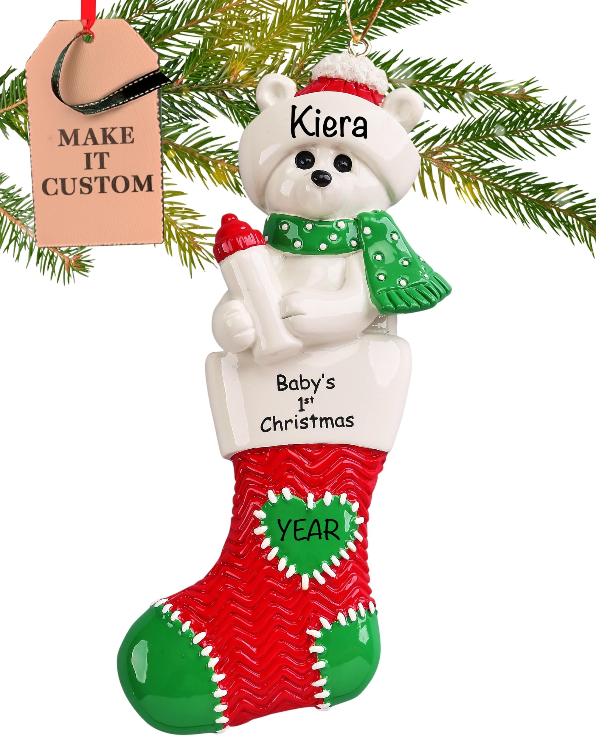 Personalised Baby Ornament 2025 – Fast & Free 24h Customisation – Baby's First Christmas Ornaments for Tree – Custom Gift Wrapped Red Stocking Keepsake for Newborns, Infants