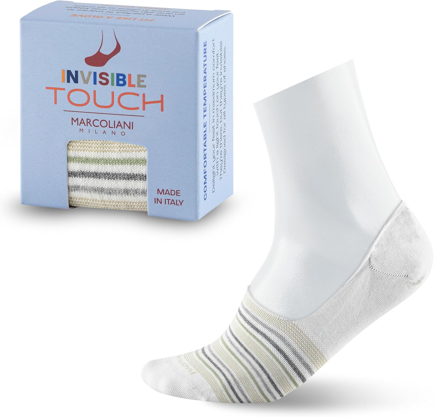Marcoliani Milano Made in Italy - No Show Socks for Men - Always Stay Up | Essence of Cotton Torino Stripe Invisible Touch