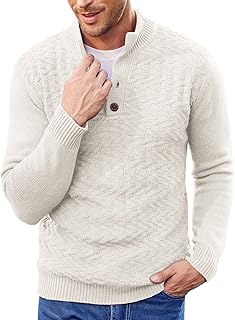 Men Mock Neck Sweater Casual Button Knitted Sweaters Fashion Henley Sweater