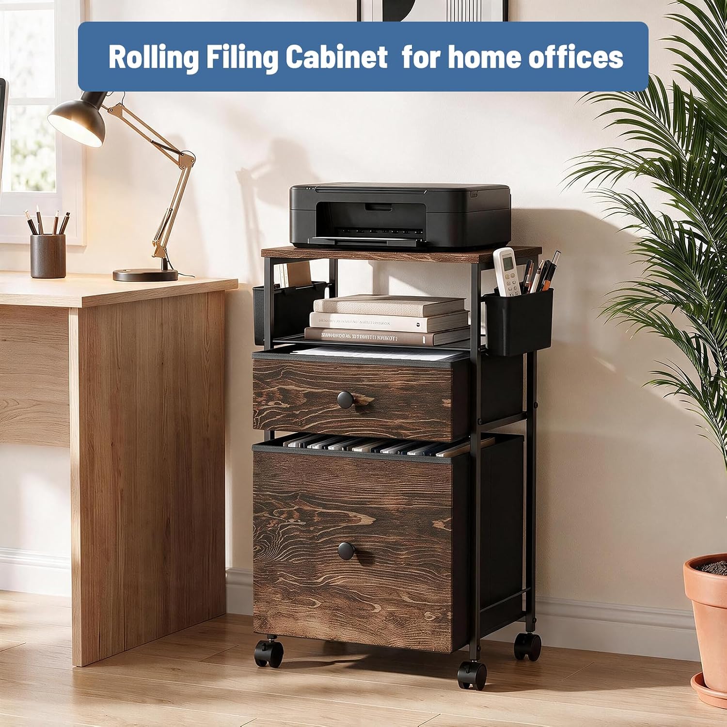 LEKETREE 2 Drawer Compact File Cabinet, Under Desk Rolling Filing Cabinet