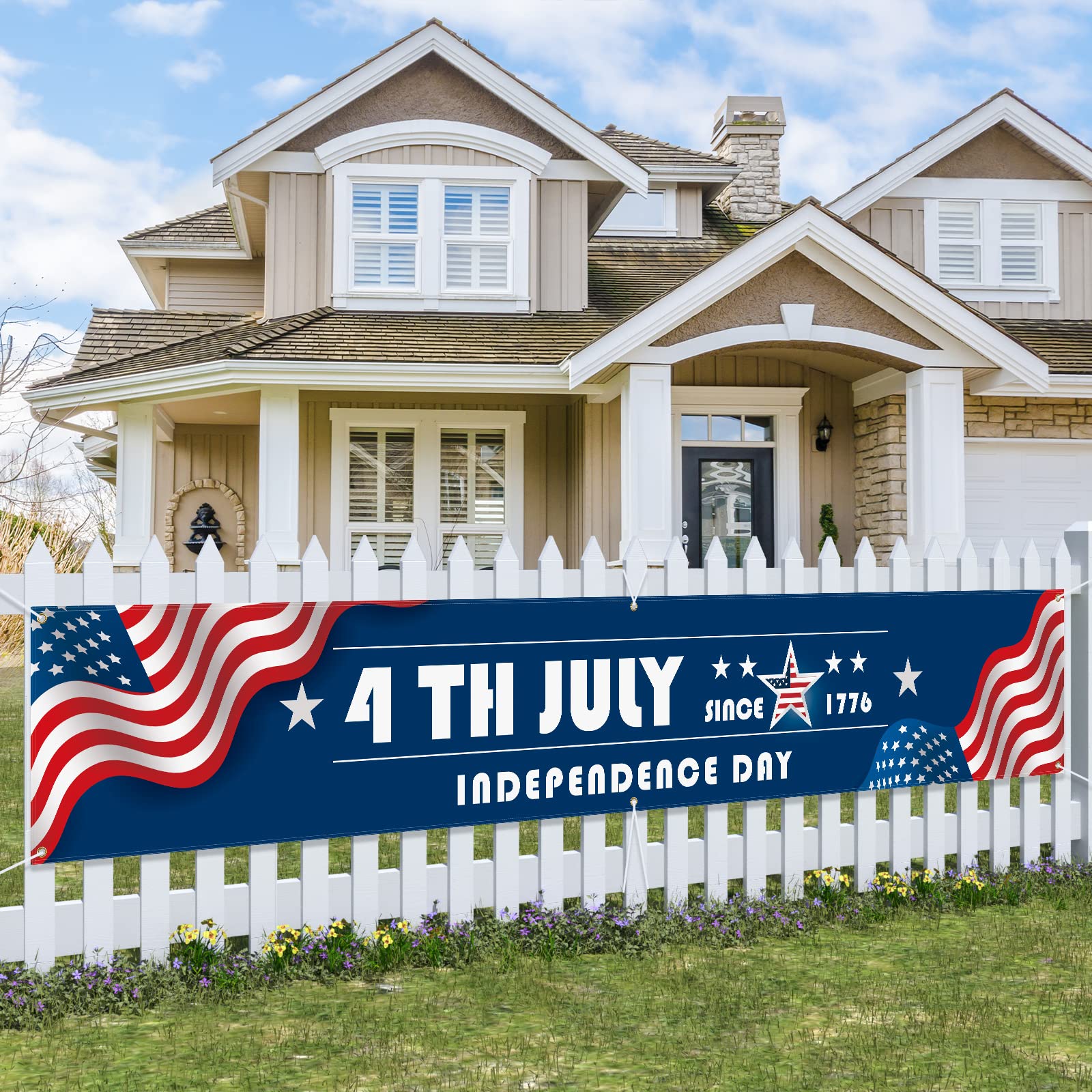 Probsin 4th of July Banner 120" x 20" Outdoor Decorations Independence Day National Day Yard Sign Since 1776 Stars Strips Party Supplies Celebration Patriotic Hanging Decor for Garden Balcony Door