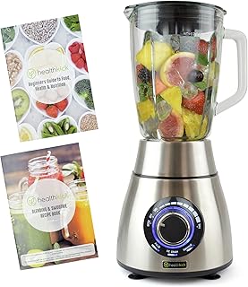 healthkick 1200w Ice Crushing Smoothie Blender - 1.8L Glass Jug - 3 Programmes: Pulse/Ice Crush/Smoothie - Variable Speed Control - Free Health and Nutrition Guide - K3251 - Stainless Steel