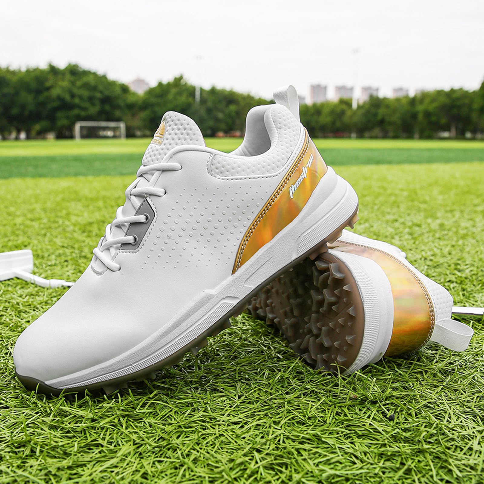 Zapato de Golf Impermeable sin Clavos Hombre Transpirables Ajuste Relajado Zapatos de Golf Cuero Profesionales