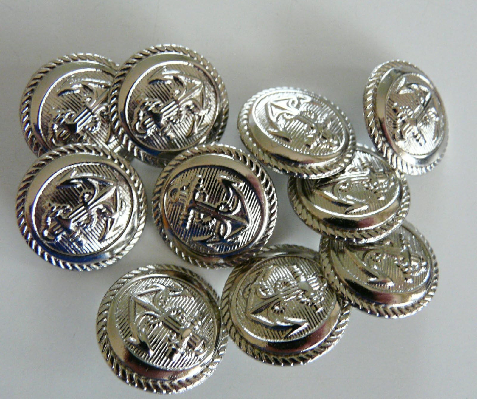 New Pack of 10 Silver Coloured Metal Anchor Blazer Buttons Size 32 (20MM)
