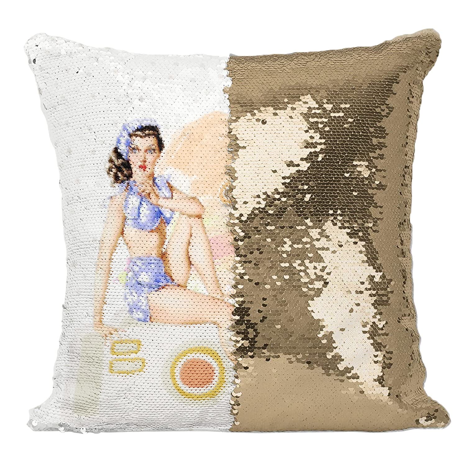 Coussin sequin doré Pin Up : transformez instantanément un canapé terne