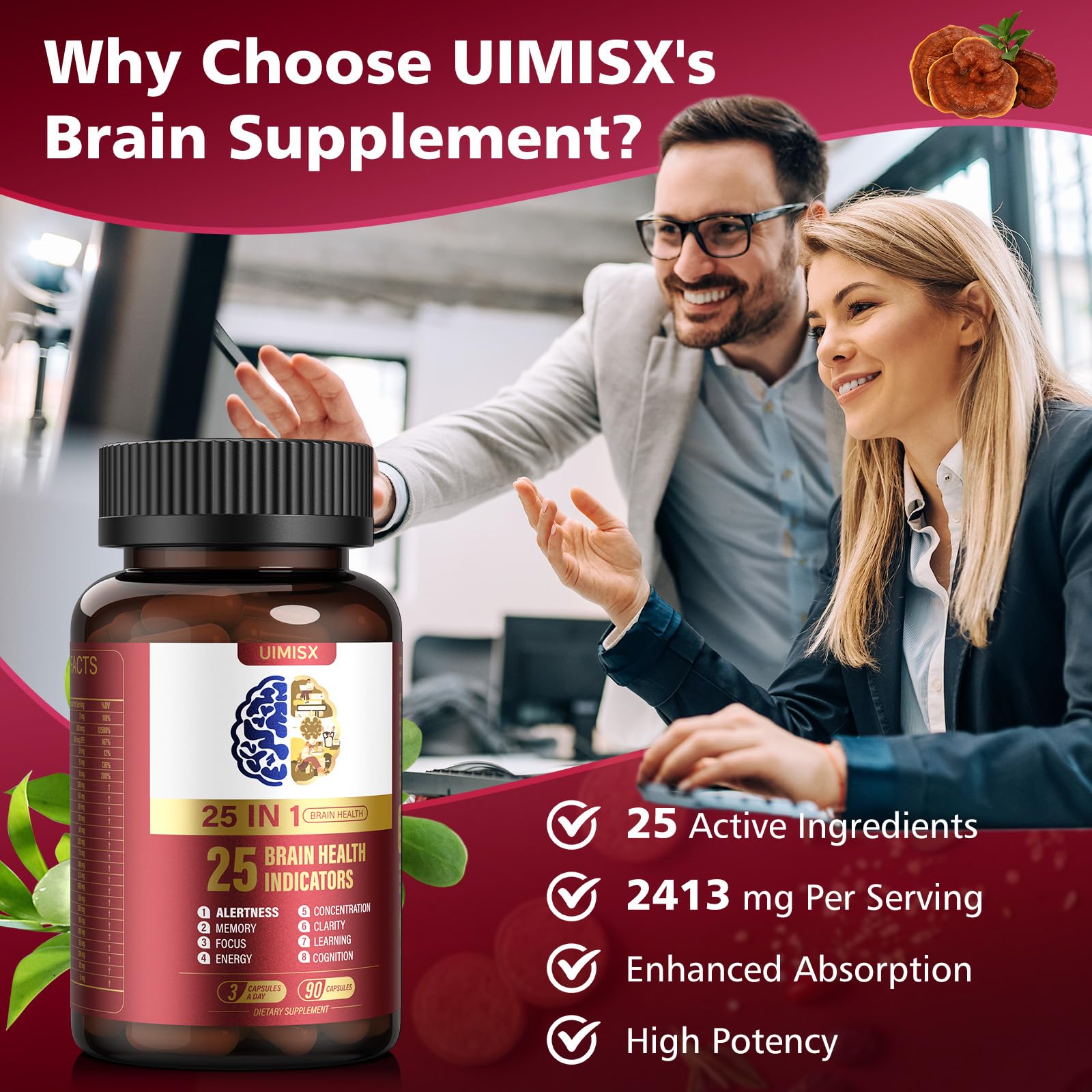 Brain Supplements for Memory and Focus - Nootropic Brain Supplement with Alpha GPC, Lion's Mane, Bacopa & L-Theanine for Cognitive Function, Mental Clarity, Brain Health Supplements for Adults — Amazon image 3