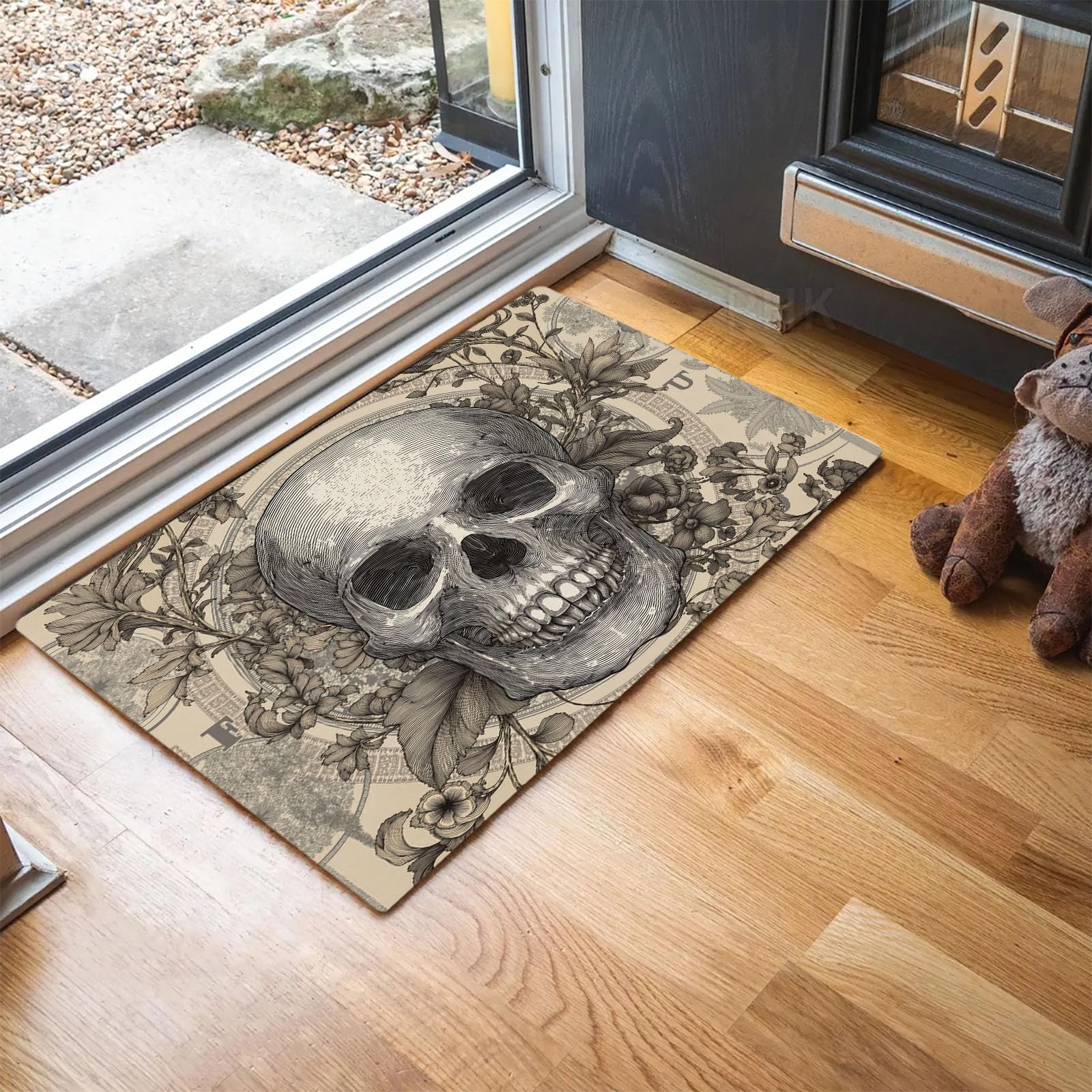 Paillasson Crâne Floraux 60x90 Tapis Entrée Gothique Chic