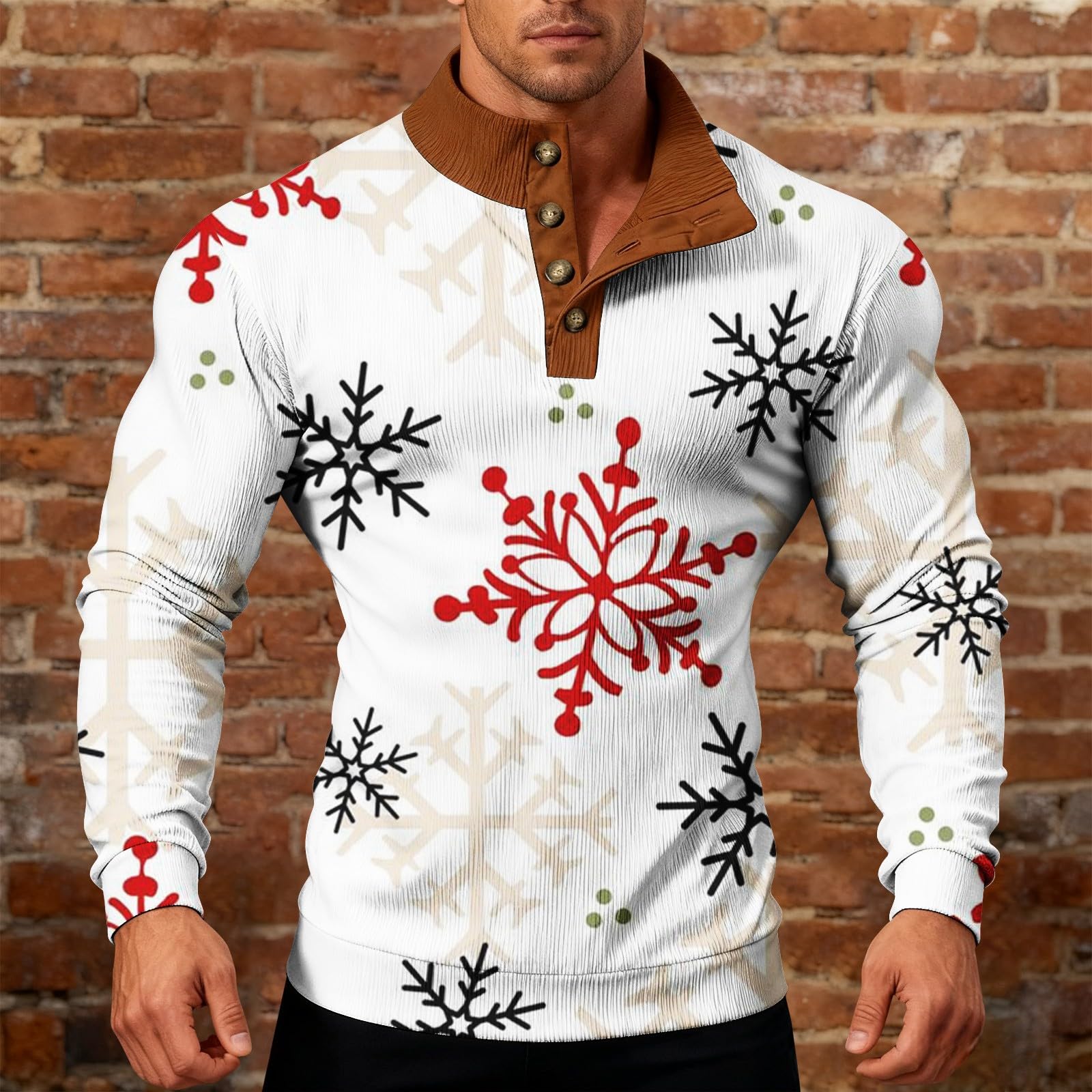 Sudadera de Navidad para hombre divertida muñeco de nieve reno top plus tamaño vestido de Navidad 1/4 botón manga larga suéter top novedad trajes navideños de moda ropa de vacaciones regalos