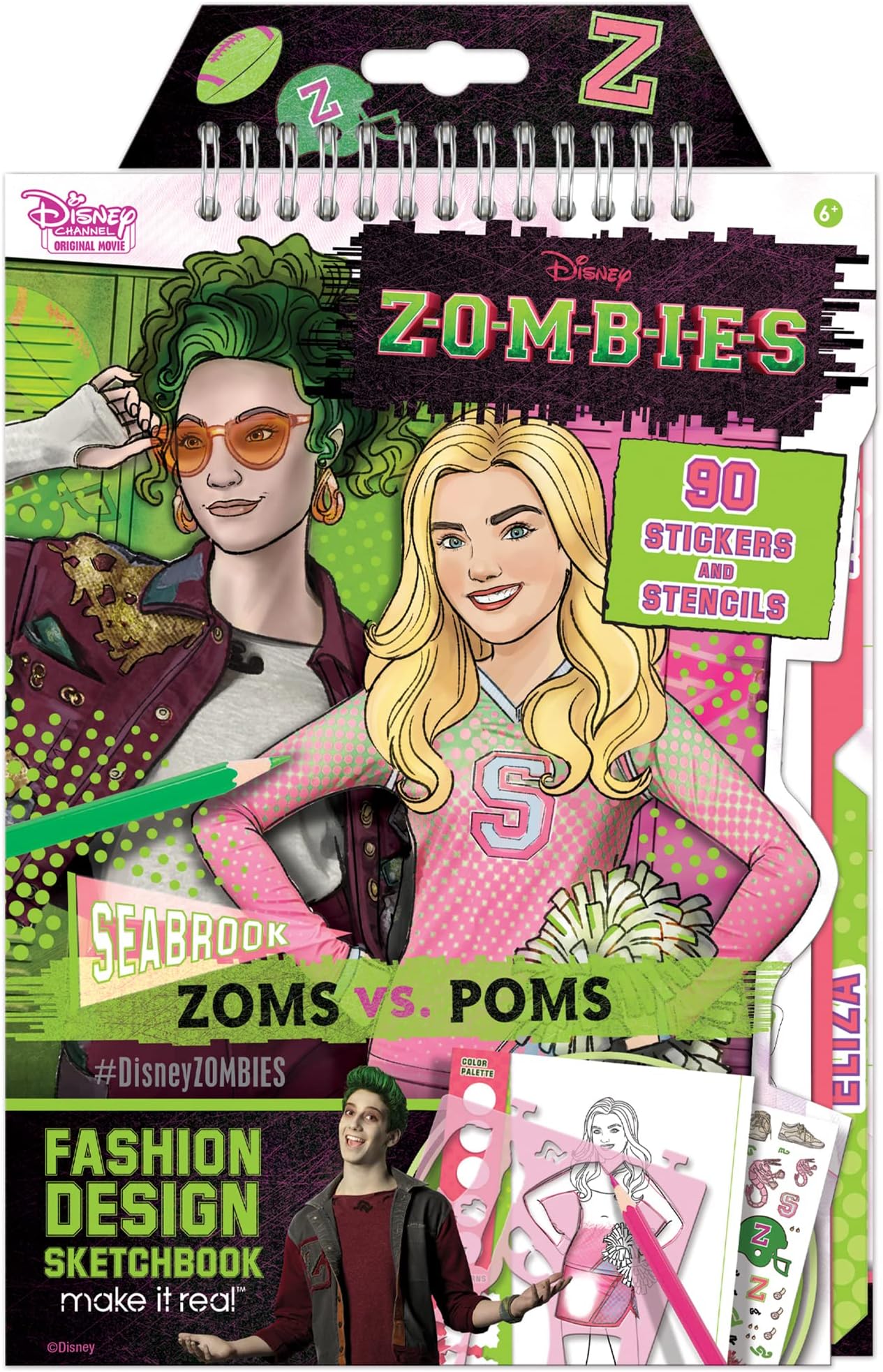 Make It Real Disney Zombies Fashion Design Sketchbook for Girls - Create Outfits for Addison & Bree with Stickers, Stencils, Design Guide - Creative Gift for Kids Ages 6+, Develops Real-World Skills