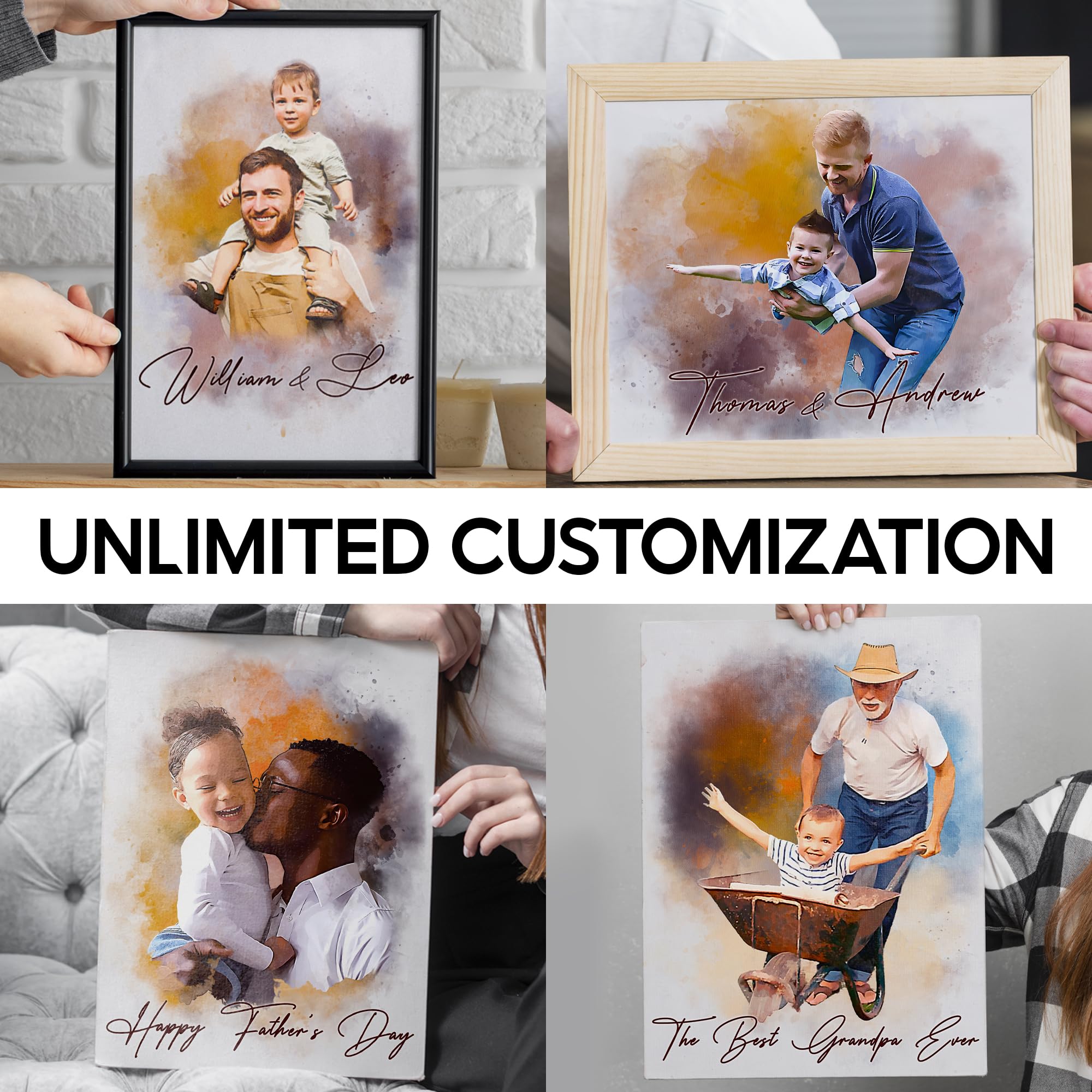 Custom Watercolor Painting from Photo for Dad, Customized Canvas Portraits from Photo for Papa Grandpa, Personalized Picture Wall Art for Fathers Day, Fathers Day Canvas Gifts From Daughter Son