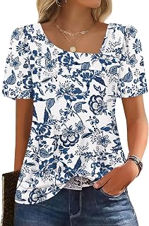 WIHOLL Womens Summer Tops Short Sleeve Shirts Square Neck Spring Outfits 2026 Fashion Clothing Blouses