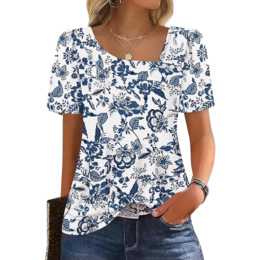WIHOLL Womens Summer Tops Short Sleeve Shirts Square Neck Spring Outfits 2026 Fashion Clothing Blouses
