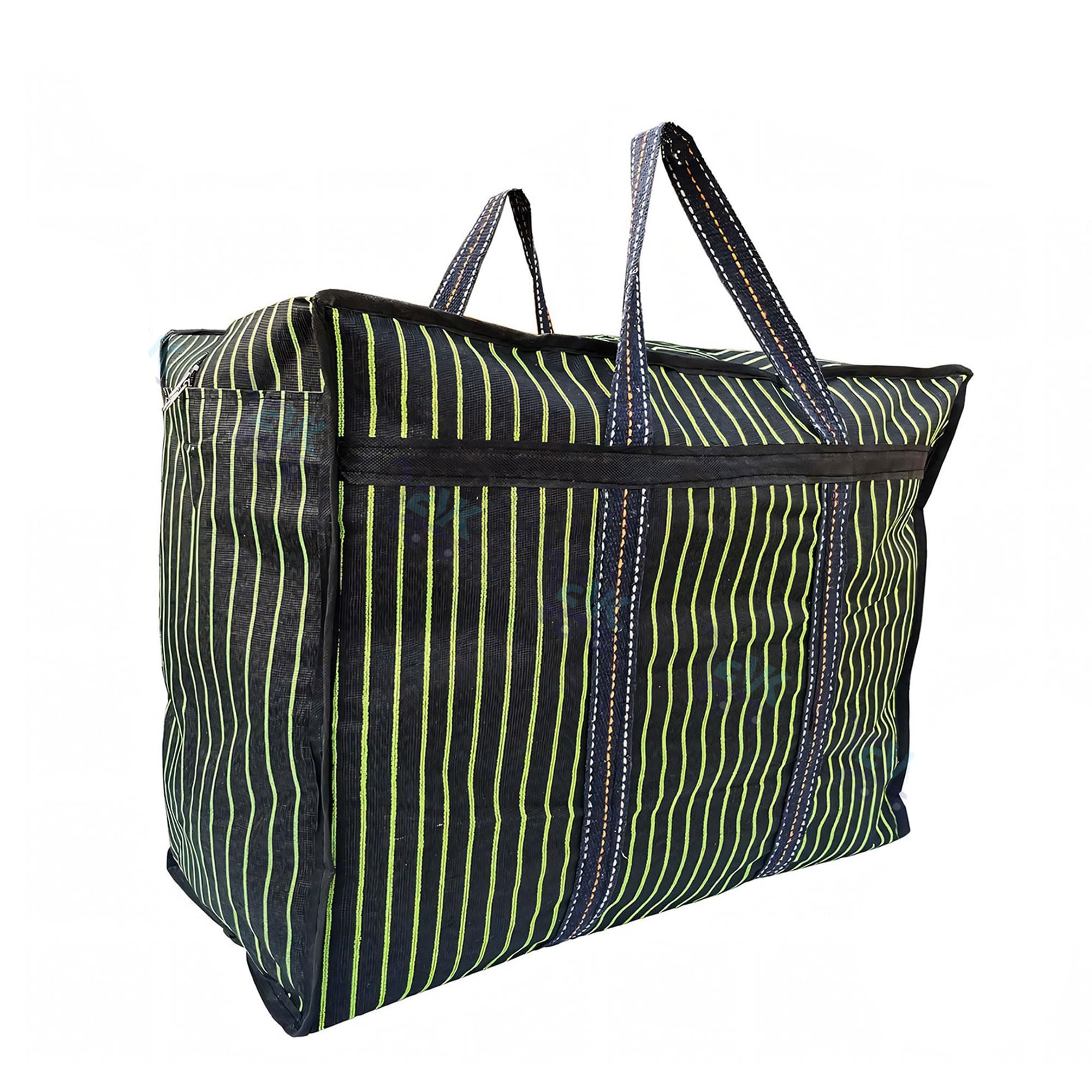 EVK® Multipurpose Extra Large Bag Big Heavy Duty Storage Organizer Reusable Canvas Shopper Bag with Strong Handles and Base with Covers Zip Black and Green