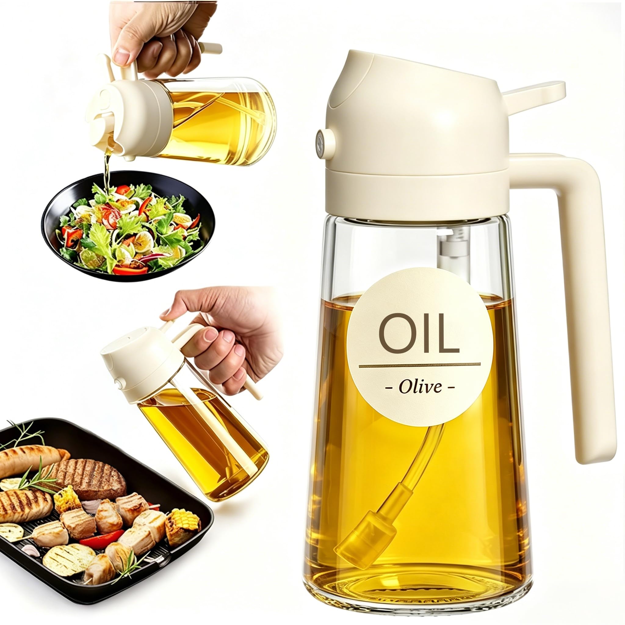 Pure Future 2-in-1 Olive Oil Sprayer for Cooking, Dispenser Bottle (White)