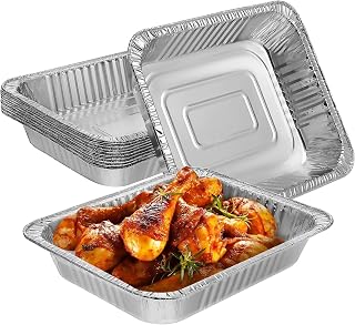 Kichvoe Aluminum Pans Square Foil Pans 10pcs Deep Foil 12.58x10.22x2.36 Inch, Aluminum Tray Heavy Duty For Roasting Cooking Heating Or Steaming