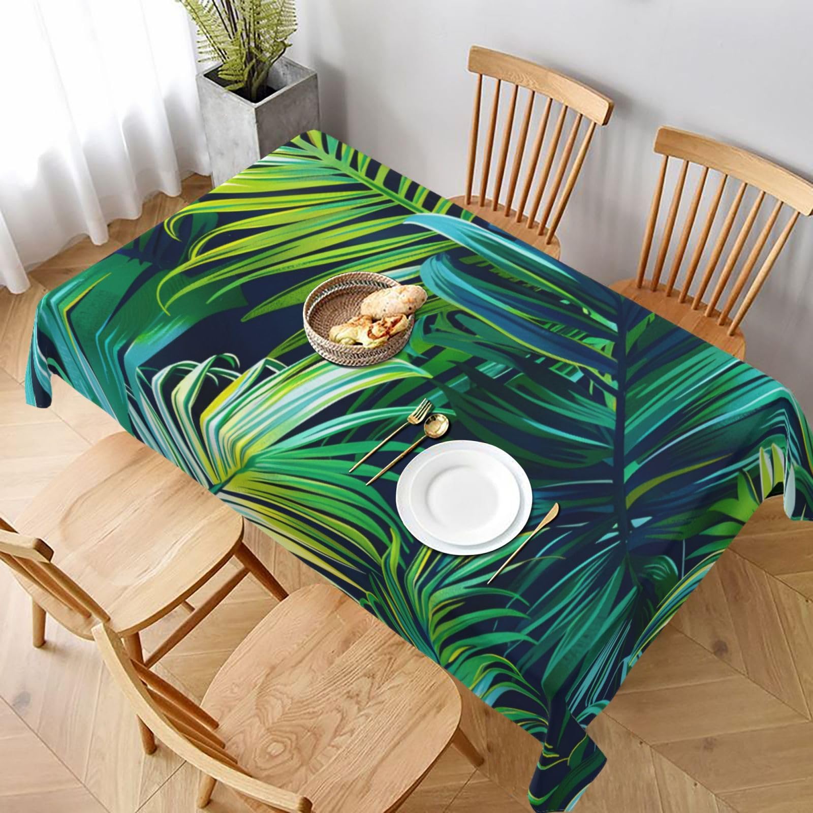 WPKJU Tropical Palm Leaves Printed Tablecloth 60x90 in Water Resistant Table Cover Washable Rectangle Table Cloth for Dining Tables