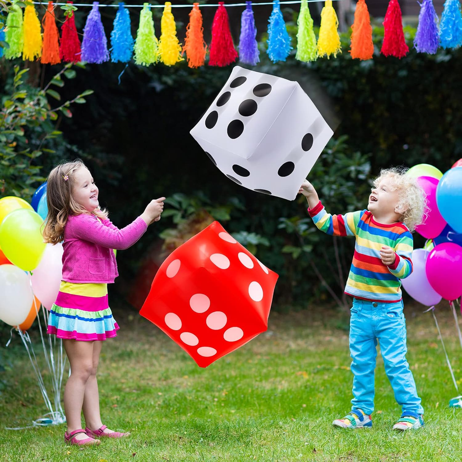 Aoriher 2 Pack Jumbo Inflatable Dice - 11.8 Inch Giant Dice for Indoor and Outdoor Broad Games, Pool Toys, Party Favors - White and Red