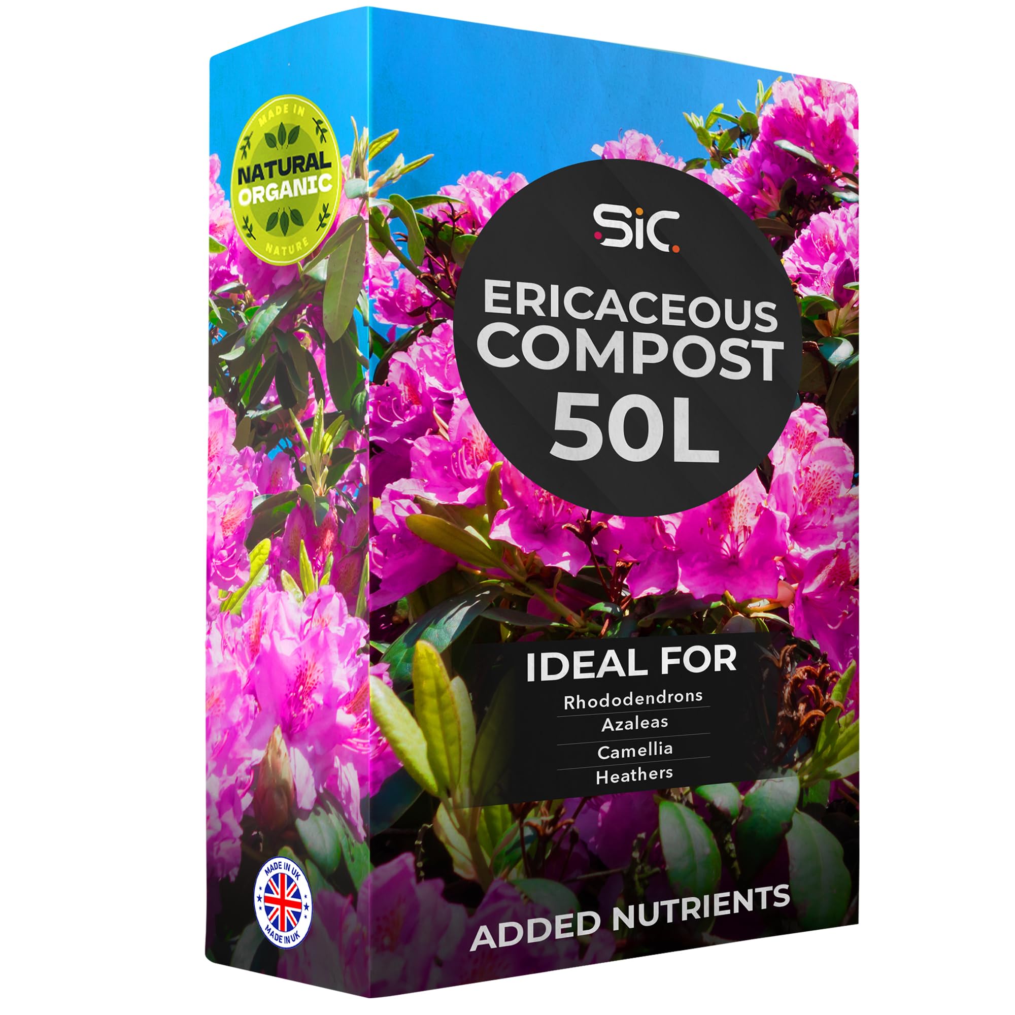 SIC Ericaceous Compost 50L – Peat-Free Acidic Soil & Potting Compost for Outdoor & Indoor Plants – Ideal for Rhododendrons, Azaleas, Blueberries, Heathers, Camellias & Lime-Hating Plants