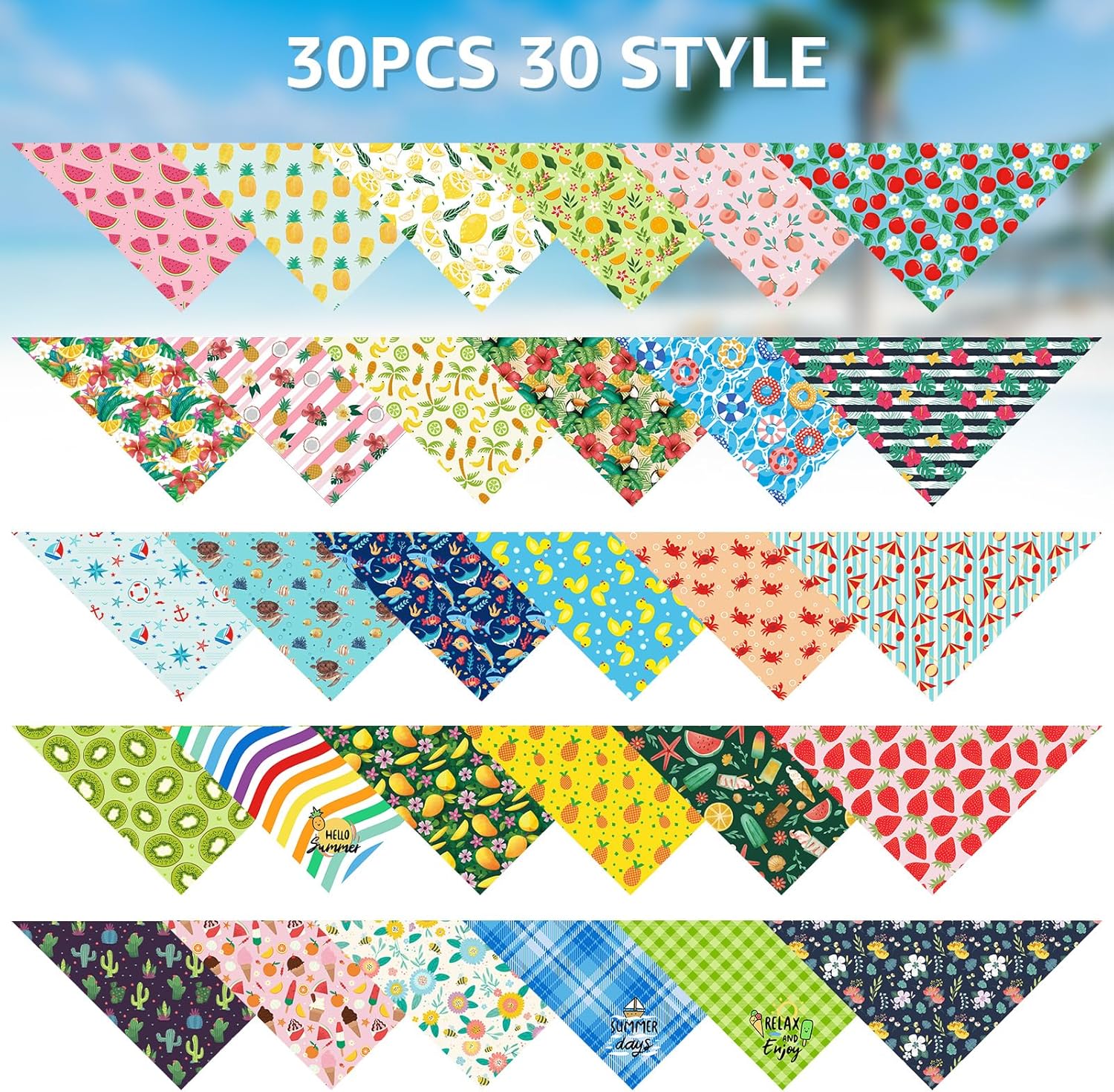 SCENEREAL 30 PCS Dog Bandanas Bulk, Summer Pet Bibs for Small Medium Large Dogs, Colorful Triangle Scarves, Puppy Holiday Birthday Neckerchief Costume Decoration
