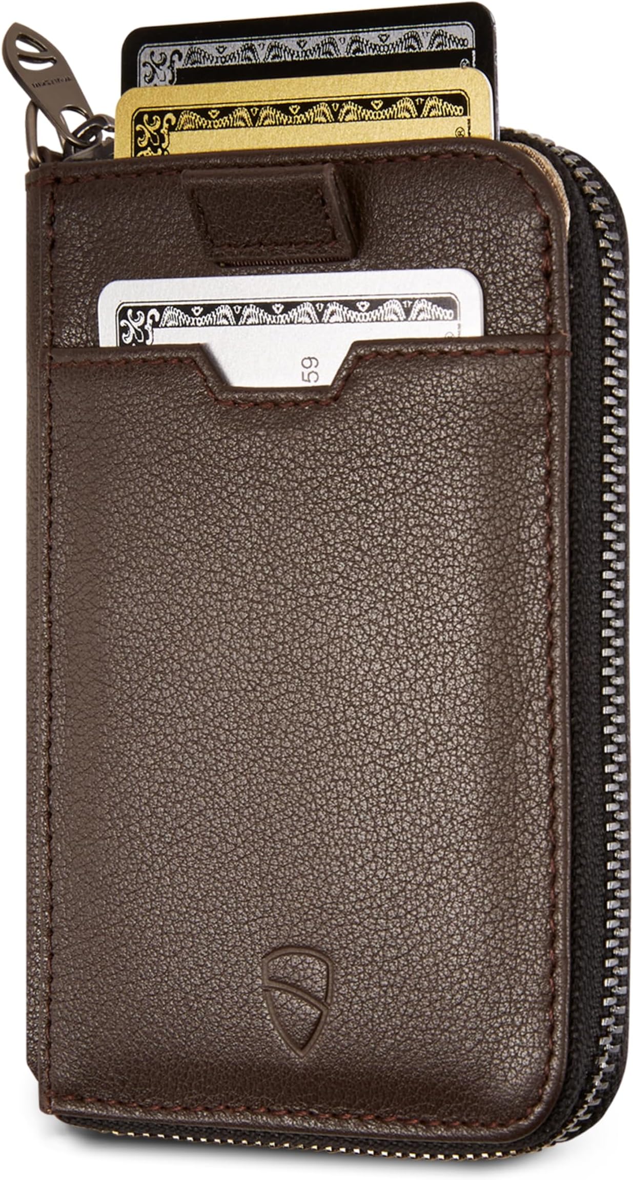 NOTTING HILL Minimalist Leather Zipper Wallet for Women and Men: Slim Multi Cardholder with RFID Blocking and Keychain Ring