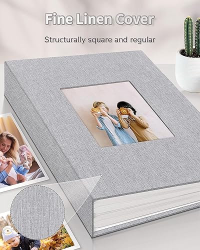 Miniatura 156 de Álbum de fotos de 4 x 6 pulgadas con 300 bolsillos, álbumes de fotos deslizables, cubierta de lino, libro de recuerdos con ventana frontal, página