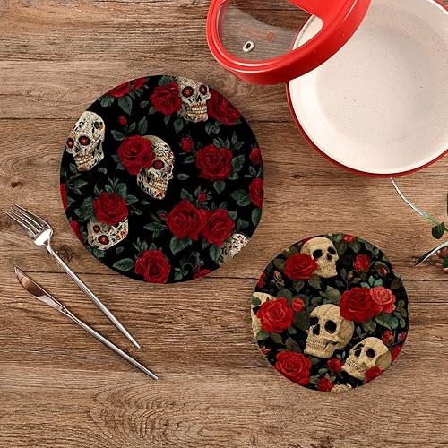 Miniatura 346 de Trivets for Hot Dishes Pots and Pans 2 PC Pot Holders Heat Resistant Cotton Round Potholders for Kitchen Countertop Decorative Autumn Maple Leaves