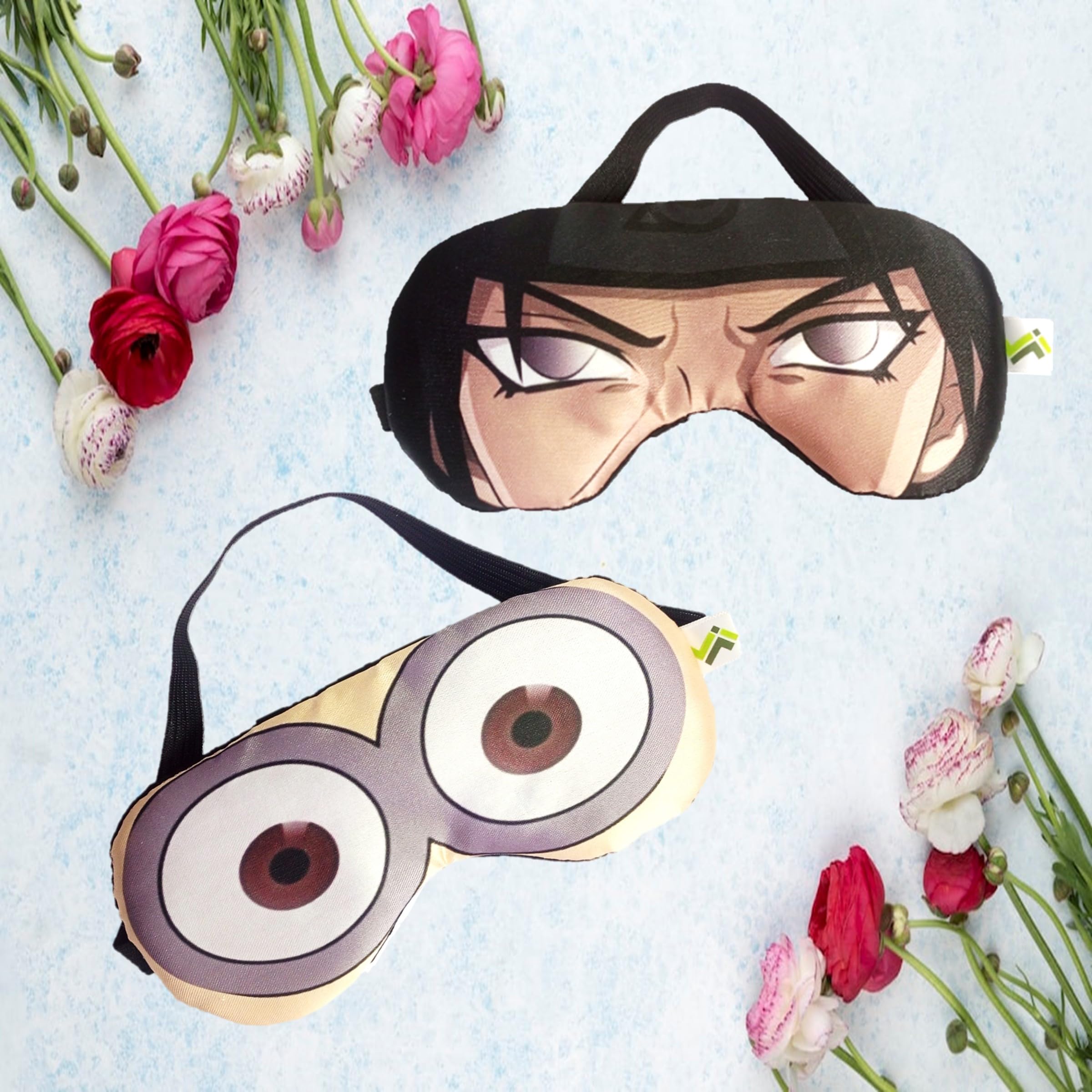 Jellify Pack Of 2 Printed Sleep Eye Mask, Comfortable & Super Soft Sleeping Mask Complete Light Blocking for Women & Men (Minion Eyes & Naruto Eyes)