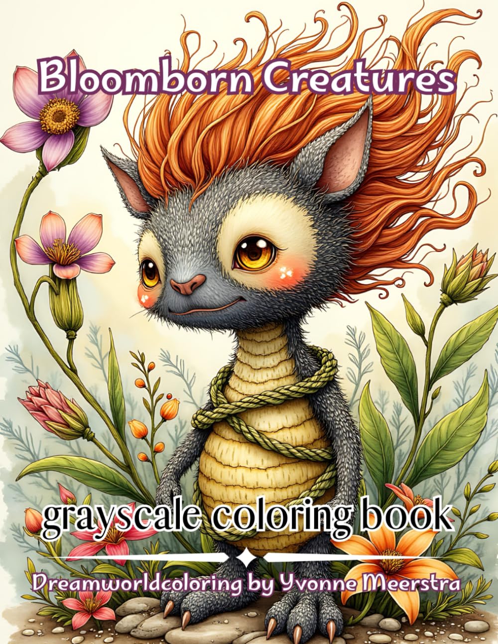Bloomborn Creatures: A Grayscale Coloring Book of Whimsical Floral Creatures & Enchanted Forest Magic