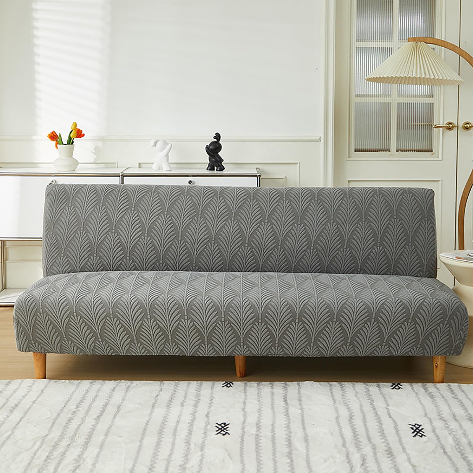 ZRCYXDW Futon Slipcover Without Armless, Stretch Futon Cover Soft Thick Armless Sofa Cover Universal Washable Sofa Bed Cover-Dark Grey-Small