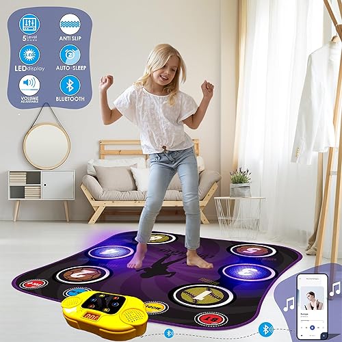 Miniatura 4 de Tapetes de baile para niños de 3 a 12 años, almohadilla de baile con 6 botones iluminados, tapete de juego de baile musical con 5 modos de juego,