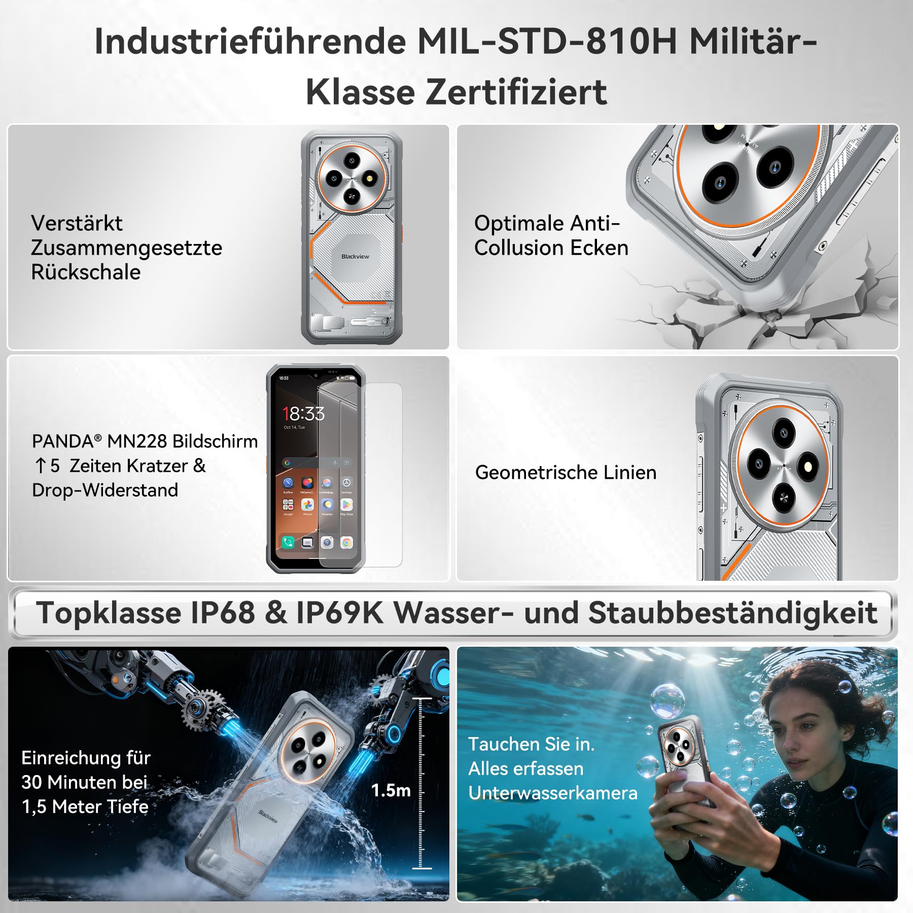 Blackview Outdoor Handy Ohne Vertrag Android 16, 24GB+128GB/2TB TF Baustellenhandy, 245g/10.7mm Ultra-Thin Outdoor Smartphone, 6.56" 90Hz, 16MP AI Camera, IP69K/OTG/NFC/Gemini AI/3 Jahre Garantie