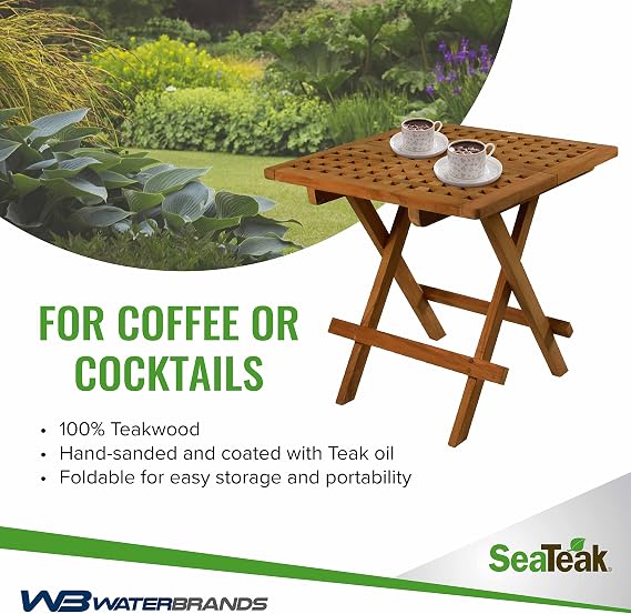 SeaTeak Square-Grate Top Folding Deck Table | Teakwood Folding Table | Small Folding Wood Table| 20 L x 20 W x 20 H