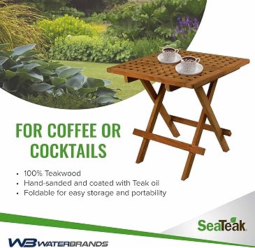 SeaTeak Square-Grate Top Folding Deck Table | Teakwood Folding Table | Small Folding Wood Table| 20 L x 20 W x 20 H
