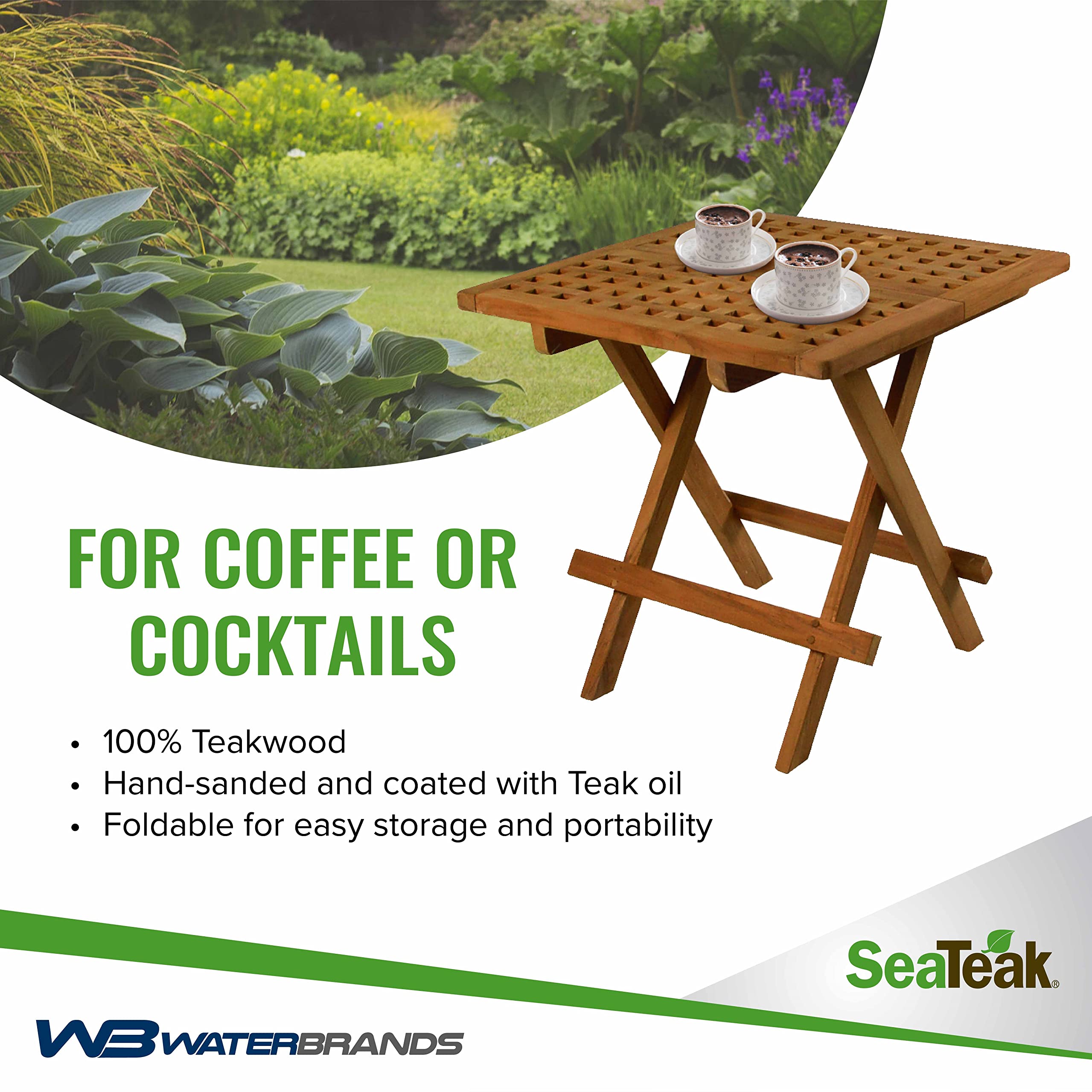 Amazon.com: SeaTeak Square-Grate Top Folding Deck Table | Teakwood