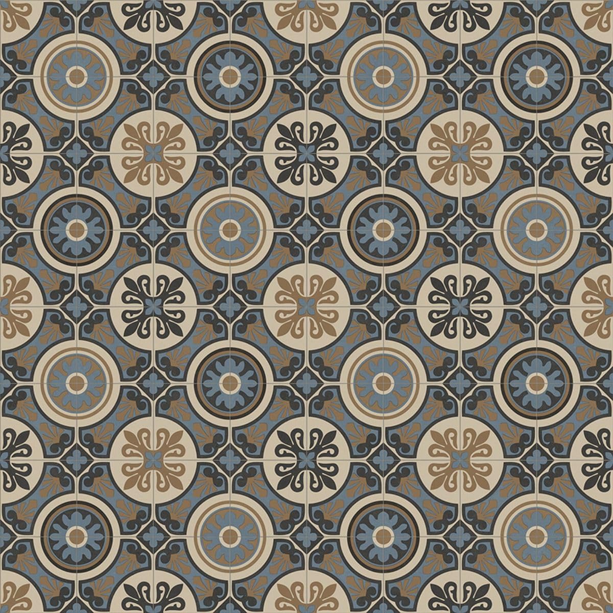 VINYL FLOORING UK Lifestyle Baroque Lisbon Beige & Blue Designer Effect Non Slip Vinyl Flooring for Bathroom Kitchen Living Room-2W(6'6") X 1L(3'3")