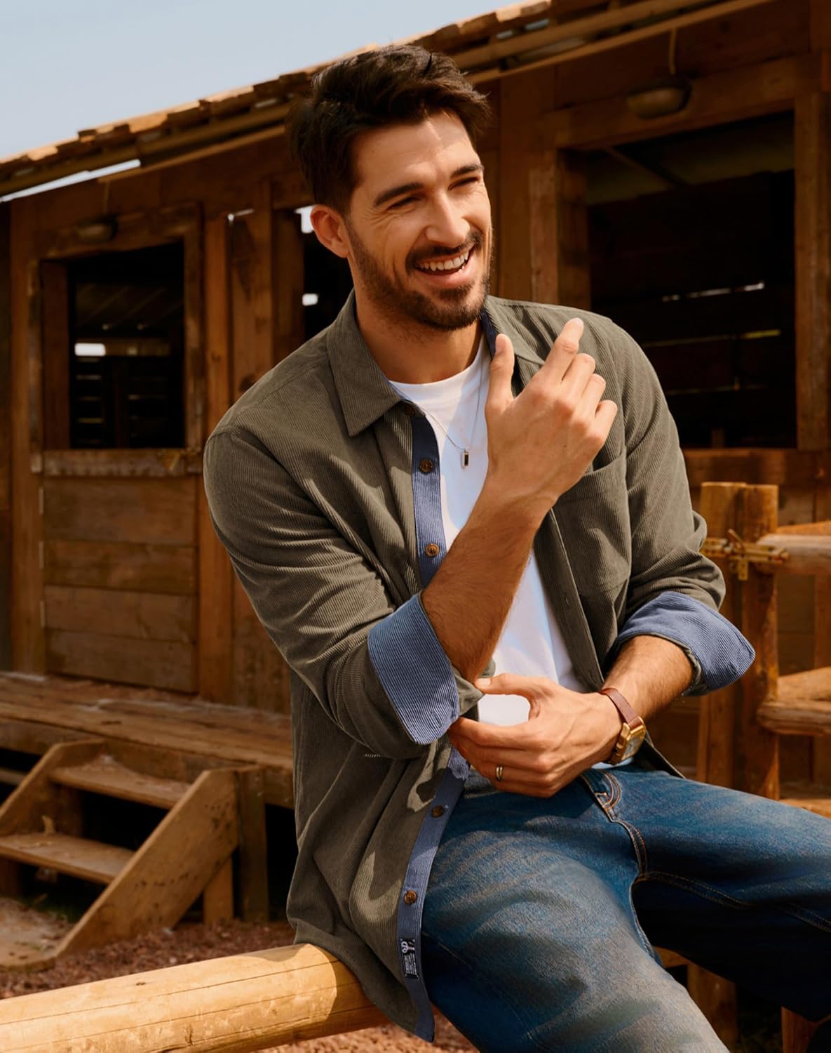 PJ PAUL JONES Men's Corduroy Button Down Shirt Long Sleeve Casual Collared Wrinkle Free Untucked Shirts with Pocket - Image 3