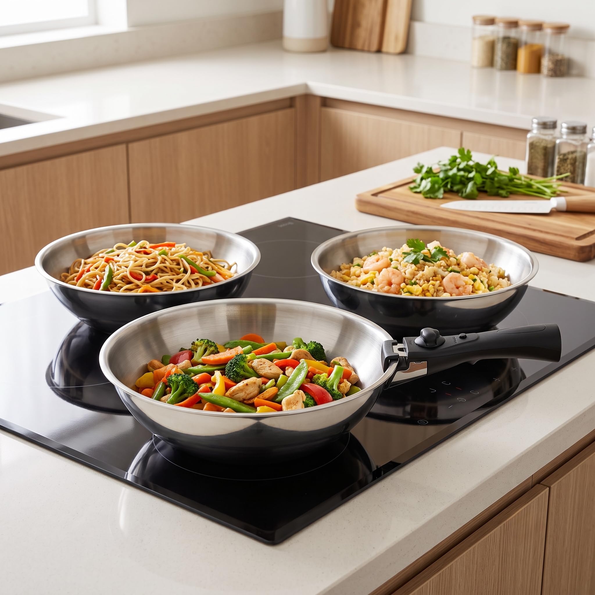 Wok Inox 18/10 Triply – 28 cm – Senza Manico – Senza Rivestimento – Senza PFAS, PFOA, PTFE – Compatibile con tutti i fornelli a induzione – Cottura sana e duratura