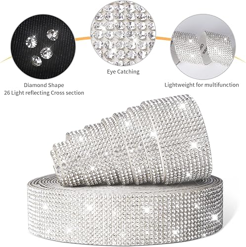 Miniatura 6 de Tiras de diamantes de imitación autoadhesivas de 6.6 yardas, adhesivo de diamantes de imitación de cristal con diamantes de imitación de 0.079