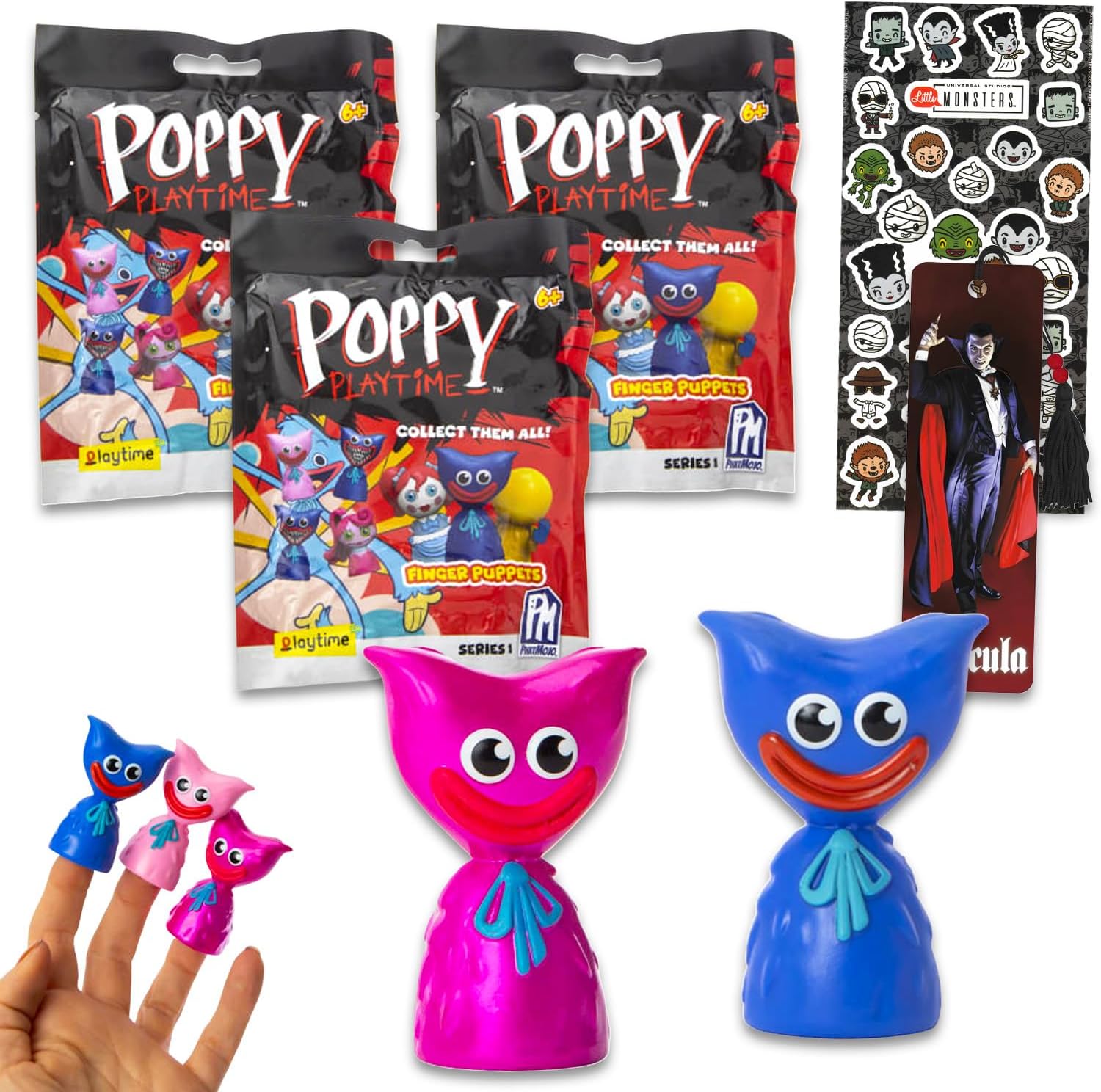 Nintendo Poppy Play Time Blind Bag Party Favors - Bundle with 3 Horror Video Game Mini Toys Plus More | Poppy Playtime Finger Puppets for Kids, Boys, Girls