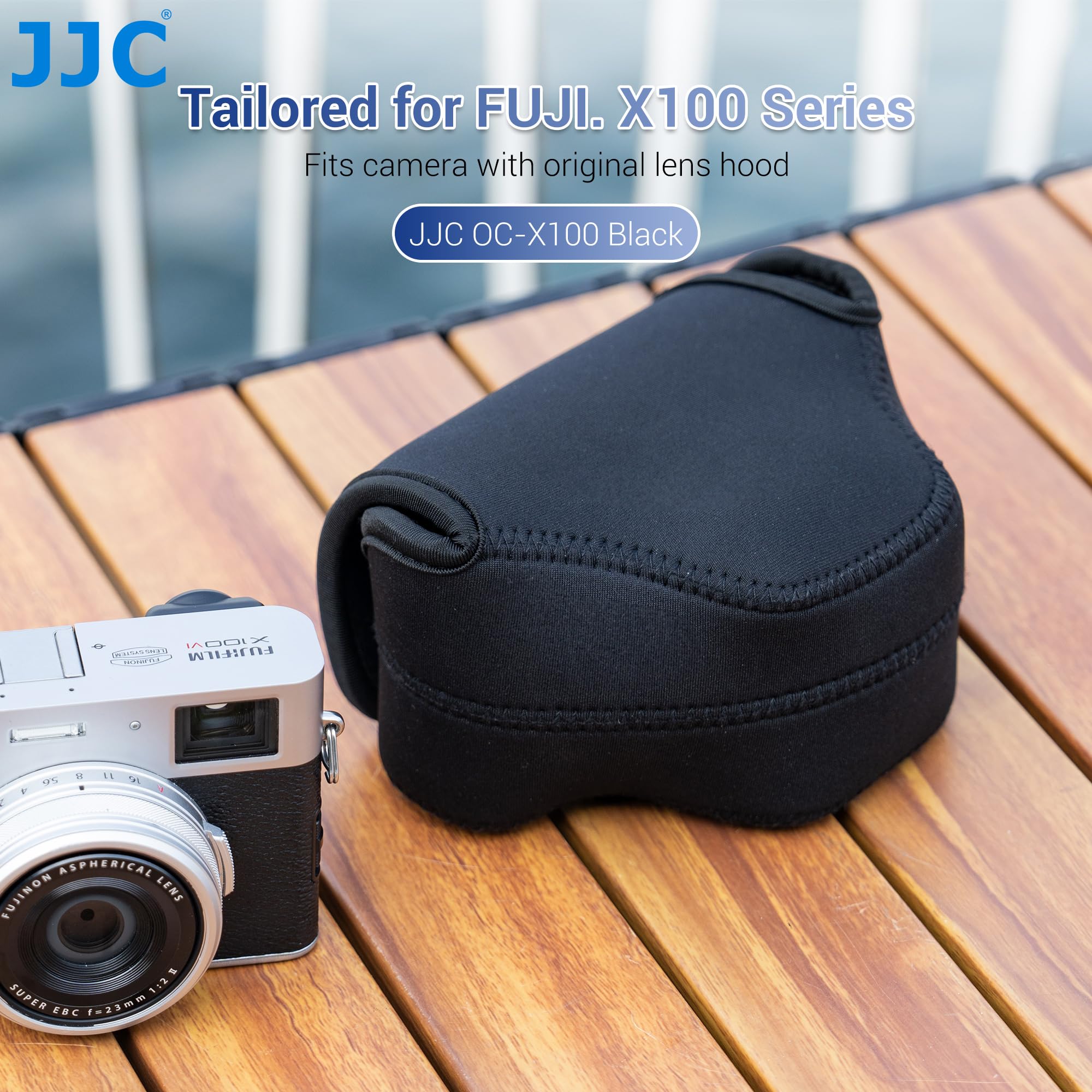 JJC Custodia per fotocamera leggera in neoprene compatibile con Fujifilm X-E5, X100VI, X100V, X100F, X100V, X100T, X100S, X100 con paraluce originale, custodia impermeabile per fotocamera integrata