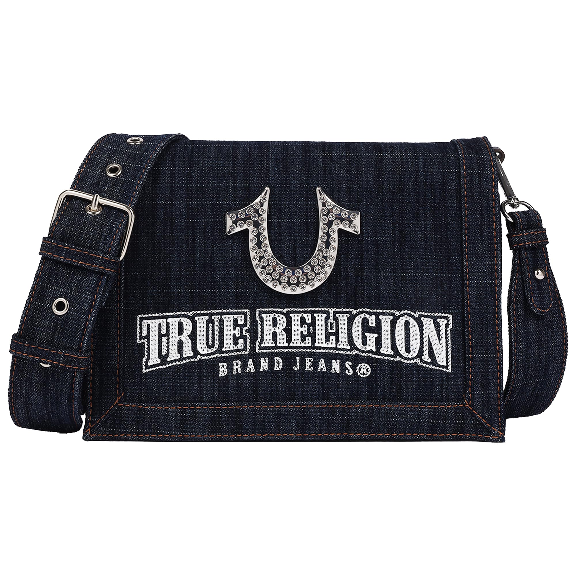True Religion Messenger Bag für Damen, Dark Denim Shoulder Purse for Women