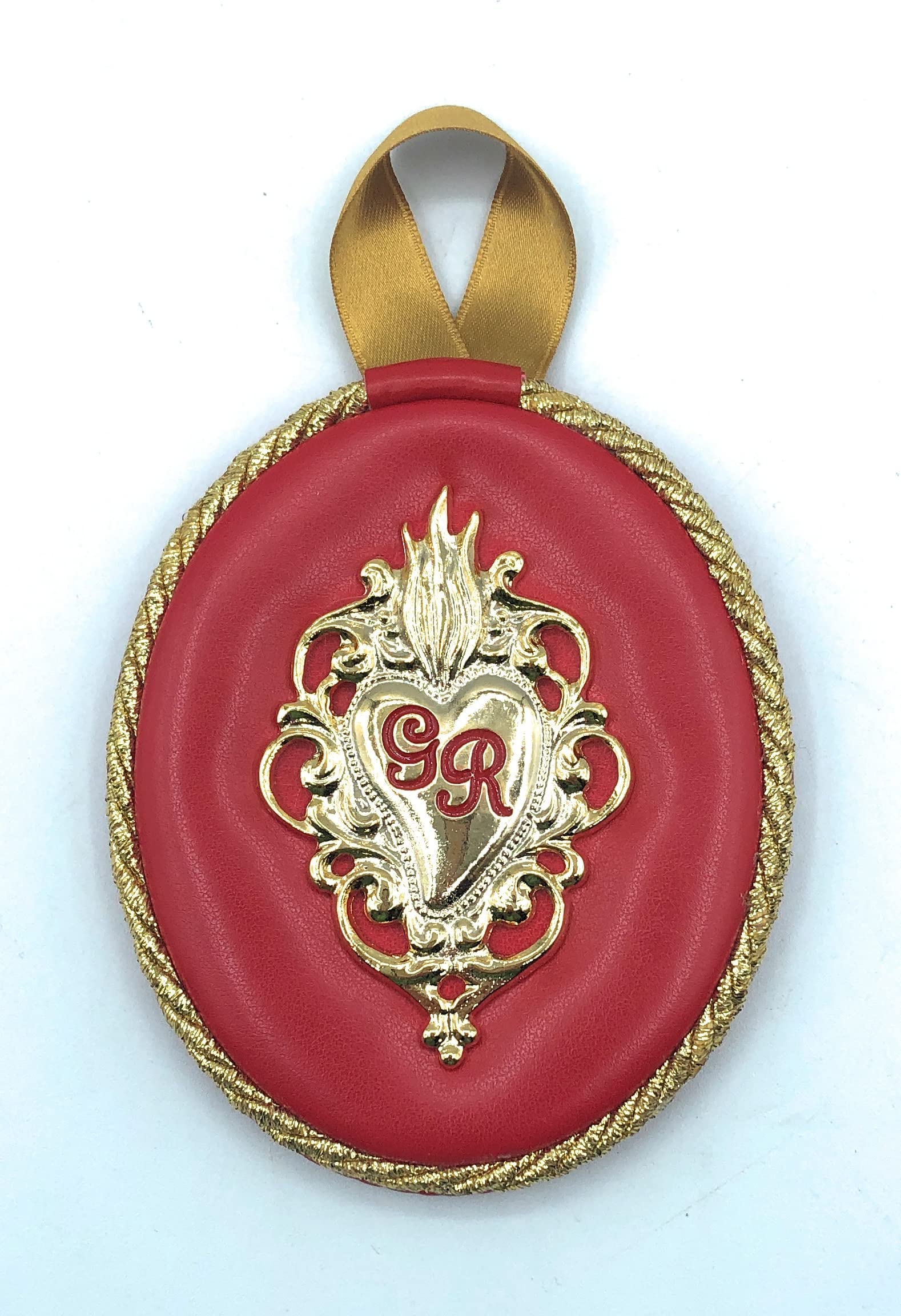 Generico Cuore Votivo in eco pelle rossa e metallo dorato cm. 12x10