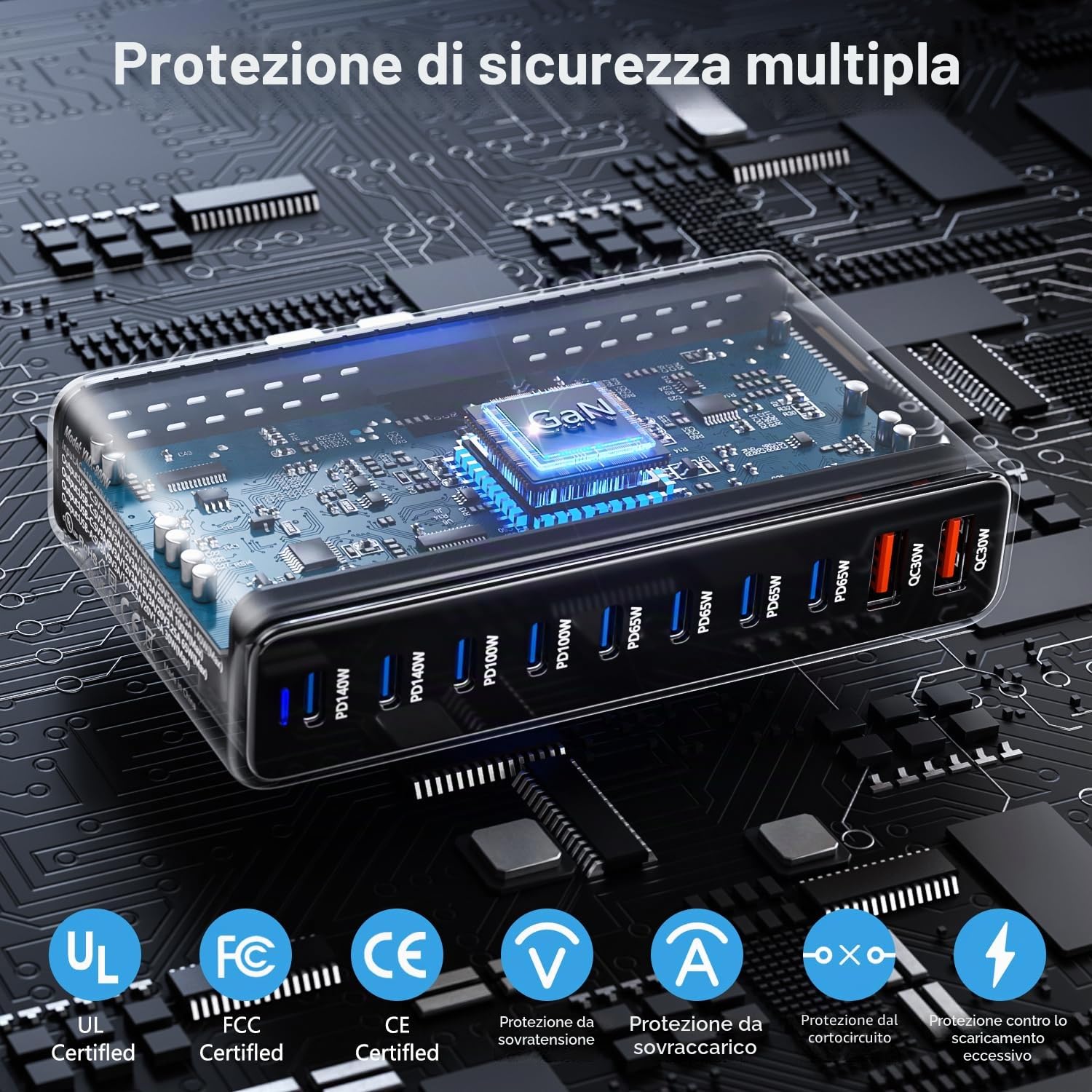 Caricatore USB C da 800 W, GaN a 10 porte caricatore rapido caricatore PD compatibile con MacBook Pro/Air/Dell/iPhone/Galaxy/Laptop/Tablet/Mobile
