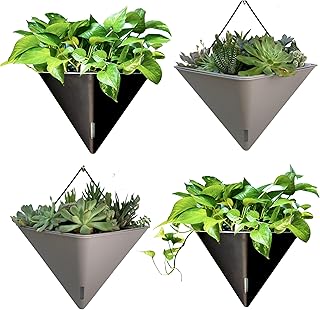 LaLaGreen Wall Planters - 4 Pack, 12 Inch Large Self Watering Black and ...