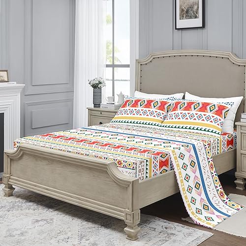 Miniatura 7 de YIYEA Sábanas para cama individual  Boho  Juego de sábanas de lujo de microfibra de doble cepillado  Sábanas individuales ligeras y transpirables