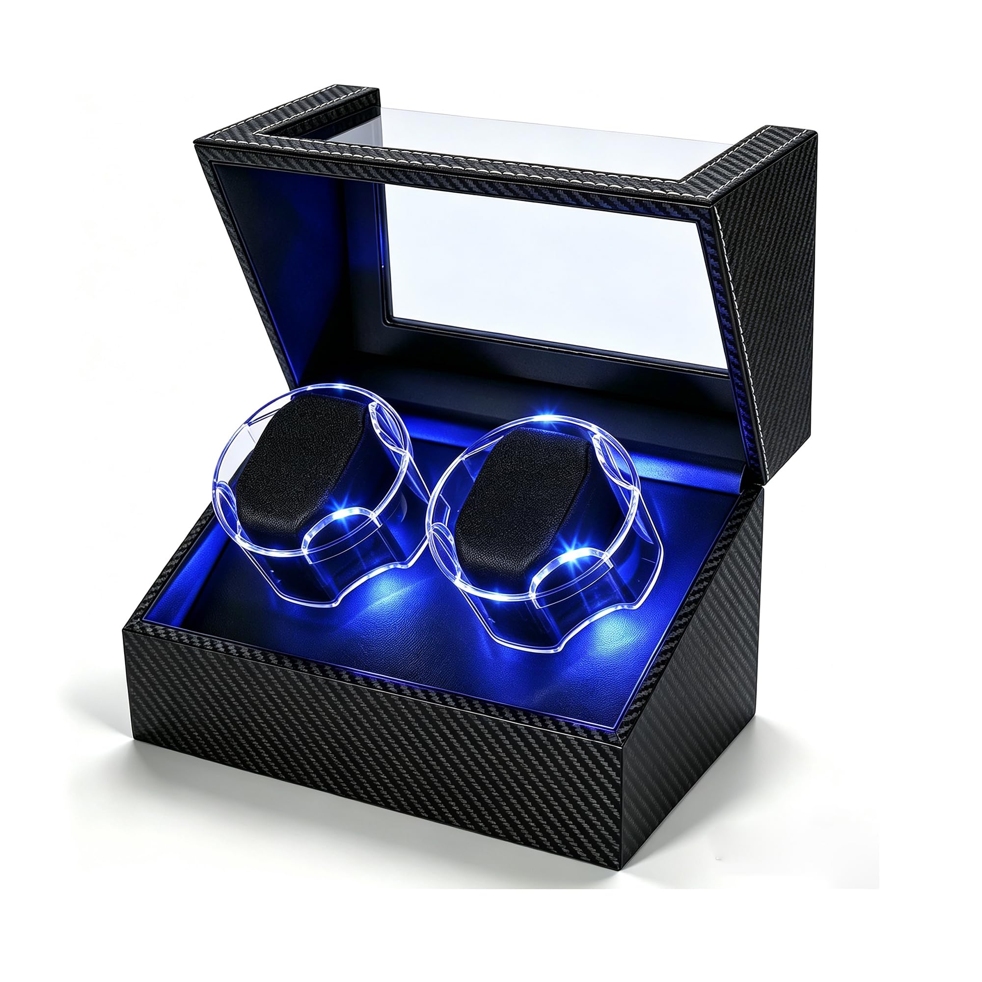 Anyasun Uhrenbeweger für Automatikuhren: doppelte automatische Uhrenbox mit super leisem Motor und LED-Hintergrundbeleuchtung, 4 Modi drehbares Uhrengehäuse, Typ-C-Adapter