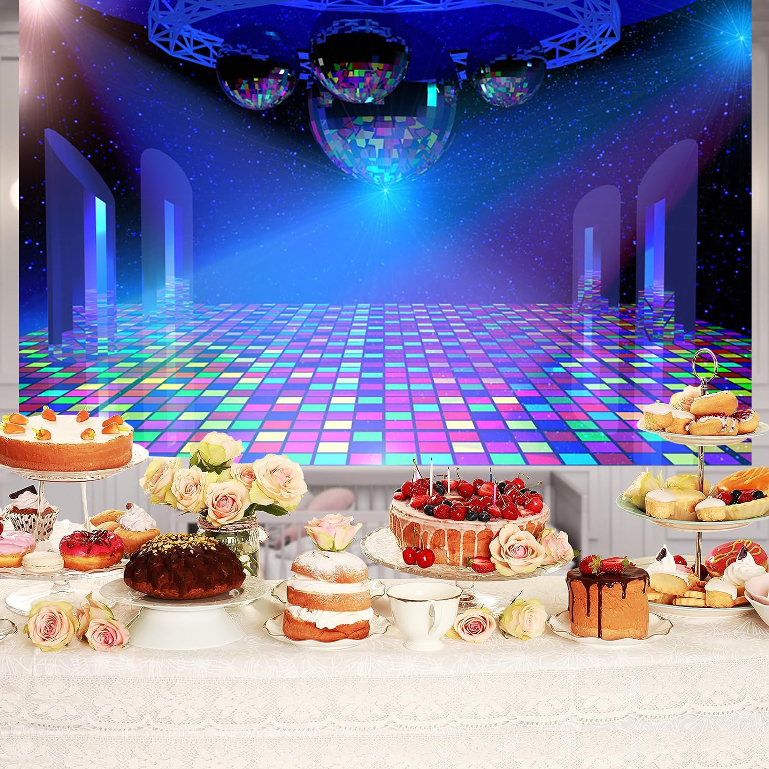 Disco Party Decorations Disco Party Backdrop Retro 70s 80s 90s Theme Stage  Dance Ball Music Birthday Decoration Dj Photography Background 8 X 6 Ft  Baby Shower Picture Photo Rock And Roll Backdrop, image size:1500x1500