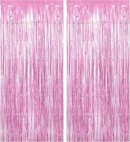 2pcs Tinsel Curtain Pink Glitter, 3ft X 6.4ft Aluminum Foil Flow Curtain Background Streamer, Girls Tinsel Curtains Pastel Foils Fringe,Birthday Party Wedding Holiday Backdrop Decoration(Pink)
