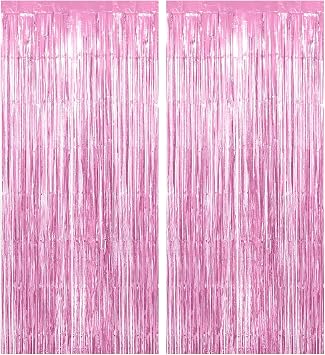 2pcs Tinsel Curtain Pink Glitter, 3ft X 6.4ft Aluminum Foil Flow Curtain Background Streamer, Girls Tinsel Curtains Pastel Foils Fringe,Birthday Party Wedding Holiday Backdrop DecorationPink